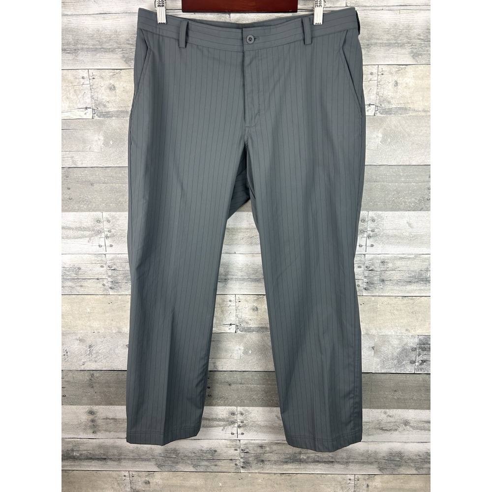 Nike Golf Pants Mens 34x30 Gray Striped Straight Leg Dri Fit Lightweight Stretch
